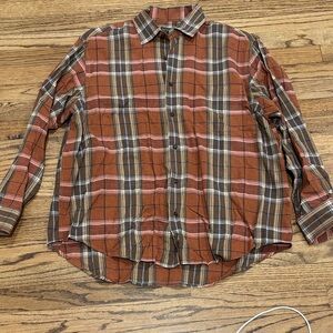 Henry Cottons Plaid Brown/Burnt Orange Mens Shirt Large